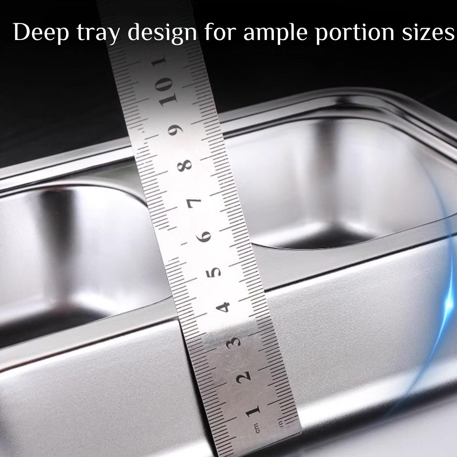 Lot de 5 assiettes divisées en acier inoxydable avec couvercles, plateau à dîner divisé en acier inoxydable 4 sections pour les mangeurs difficiles, les campeurs et le contrôle des portions