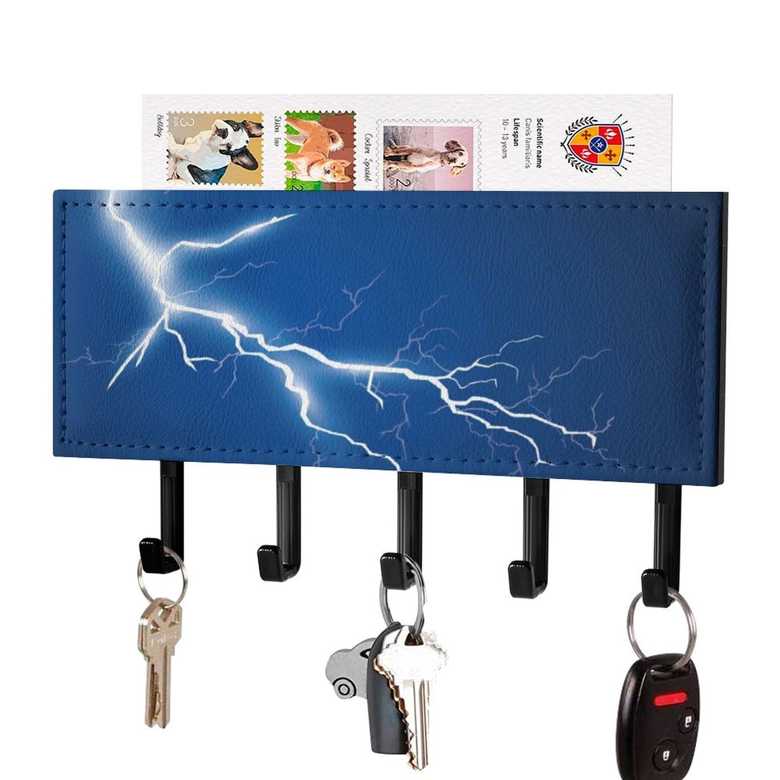 NCLQVJXZKHW Lightning and Thunder Bolt Key Holder with 5 Hooks Key Hooks Wall Mounted Key Racks Key Hanger Organiser Shelf