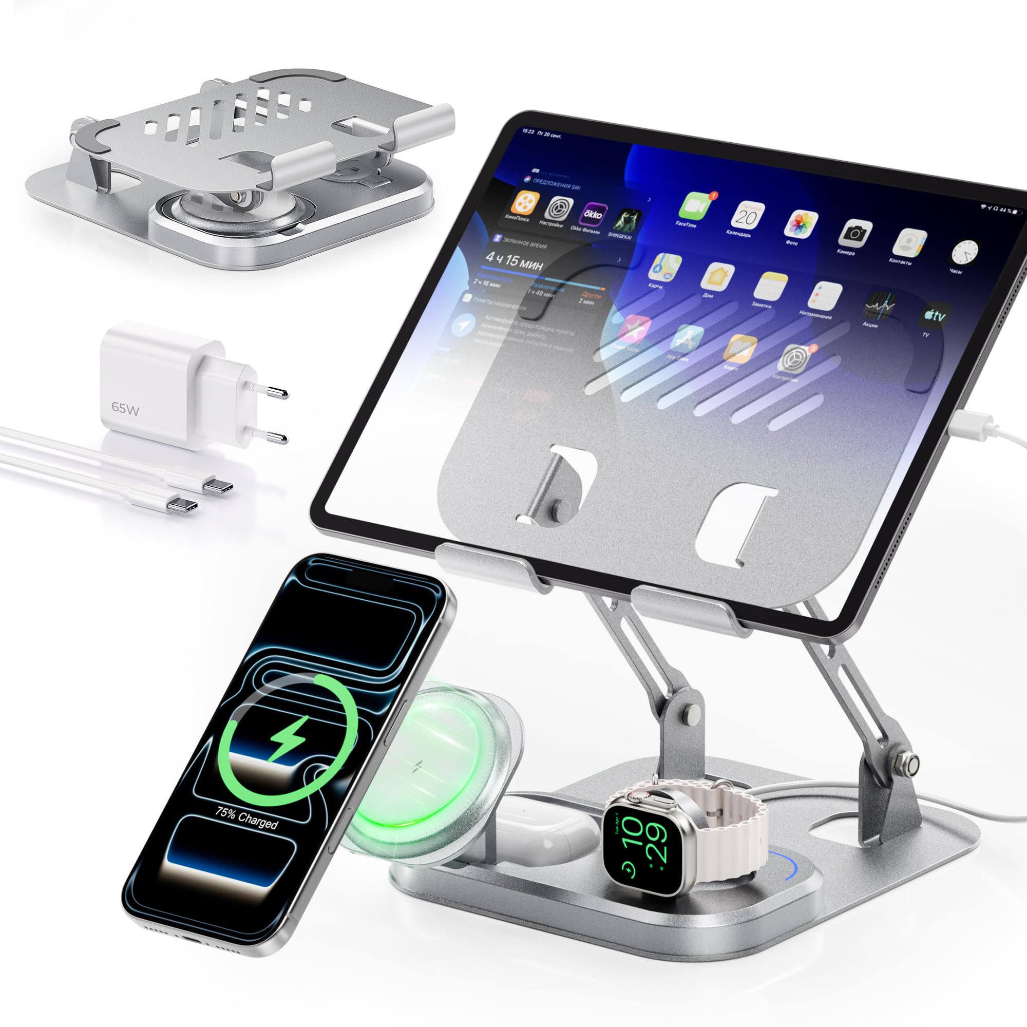 COLSUR 65W Station de Charge 5en1 pour Apple, 30W USB-C, Support PC Pliable