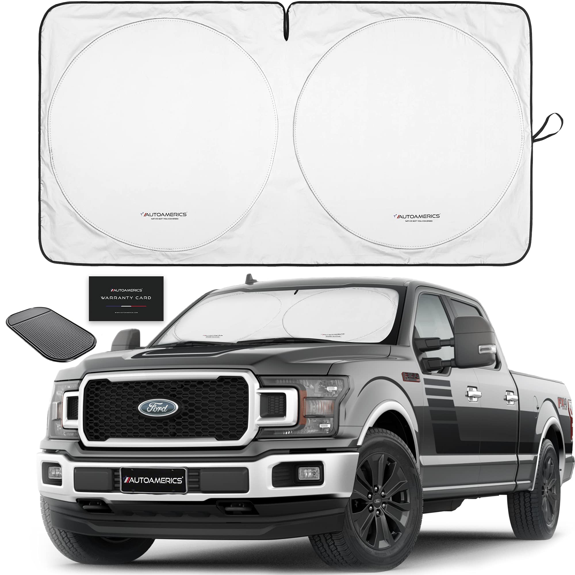 Autoamerics 1-Piece Windshield Sun Shade Standard Silver Foldable Car Front Window Sunshade for Most Cars SUV Truck Heat Blocker Visor Protector Blocks Max UV Rays and Keeps Your Vehicle Cool X-Large