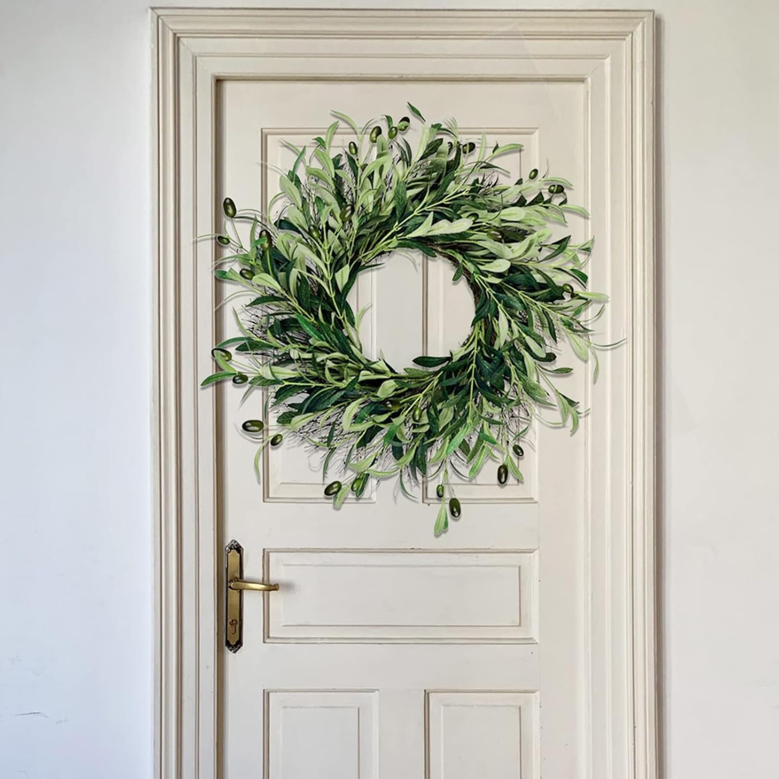 Corona Navideña de Hojas de Olivo Artificiales, Corona Navideña de Aceitunas Verdes con Hojas de Olivo Verdes, para Decoración de Hogar, Pared, Ventana, Festival, Boda(60cm/23.6in)