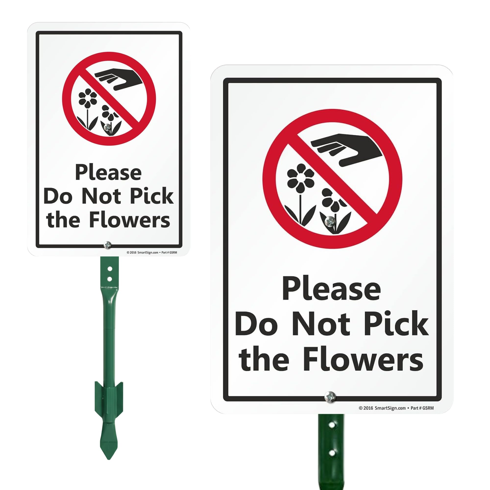 SmartSign 10 x 7 inch “Please Do Not Pick The Flowers” Yard Sign and Stake Kit, 40 mil Laminated Rustproof Aluminum, Black/Red on White, Set of 1-image-5
