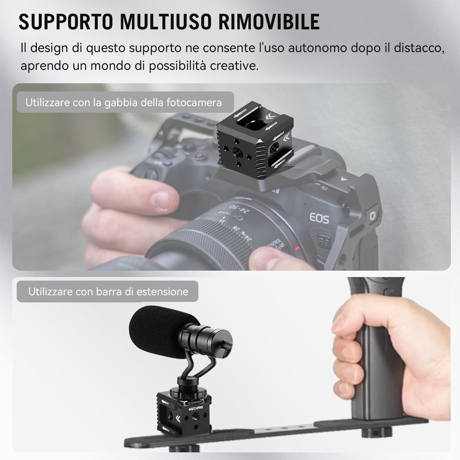 Supporto triplo per slitta fredda con filettatura da 1/4", staffa di estensione hot shoe in alluminio per fotocamera con 3 porte per slitta fredda per monitor con luce video a LED, microfono
