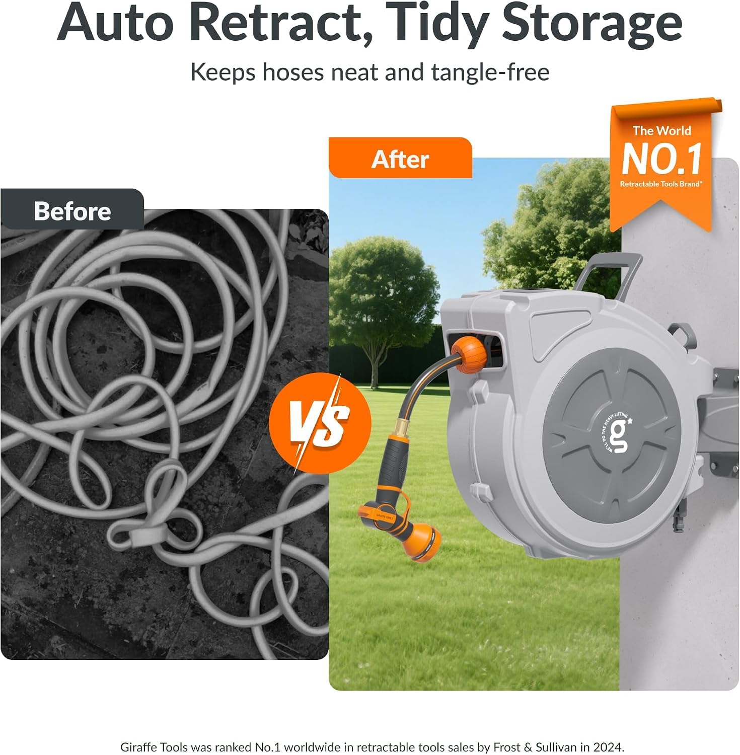 Retractable Garden Hose Reel - 65ft, Wall Mount -3 Retractable Garden Hose Reel - 65ft, Wall Mount -3