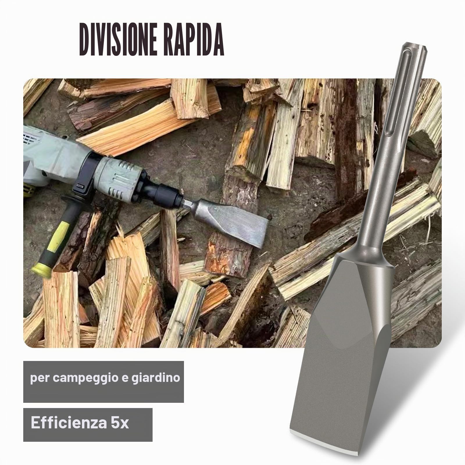 SDS Max - Scalpello per legno, per trapano elettrico | Ascia da taglio per legna da ardere in acciaio legato 40CrMo, 27,9 cm L x 2,3 cm W