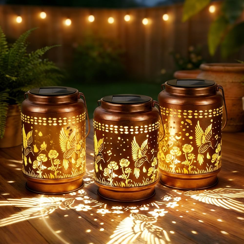 Hummingbird Sunflower Solar Lanterns Outdoor, 2026 New Solar Garden Lantern, Waterproof Outdoor Lantern for Decor, Decorative Glow in the Dark Solar Lanterns for Patio, Gifts for Women (3)