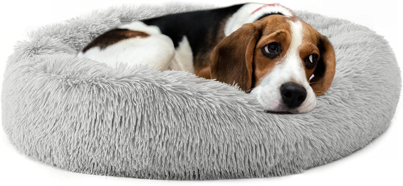Terrug Dog Bed Comfortable Donut Cuddler Round Dog Bed Ultra Soft Shag Fluffy Warm Indoor Bed Suitable for Small and Medium Sized Dogs…