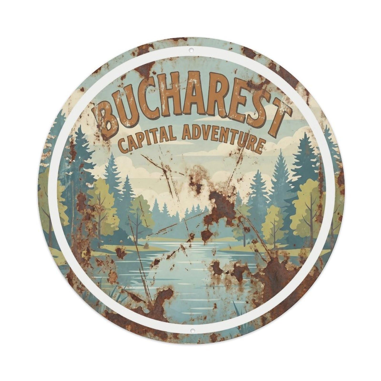 Vintage Travel Bucharest Capital Adventure Metal Tin Sign