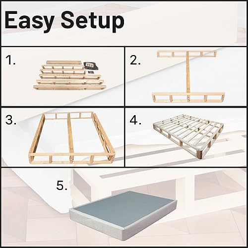 Miniatura 5 de Mayton, Base de somier de 8 pulgadas para colchón, fácil montaje simple, estructura de madera fuerte, King, color blanco
