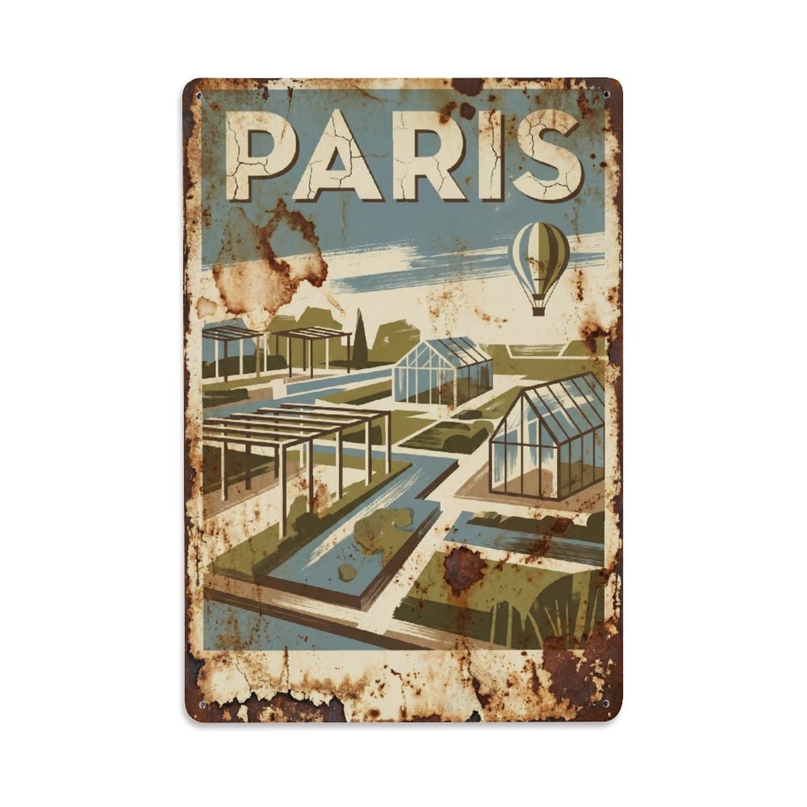 Vintage Travel Paris Parc André-Citroën Modern Park Rusted France Metal Tin Sign Plaque Wall Decor for Cafe, Club Bar, Office, Home Garden Metal Poster 8x12Inch