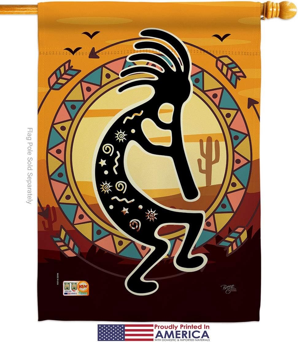 Kokopelli Playing Flute House Flag Dowel Set Country Living Southwest Desert Cactus Succulent Particular Area Small Decorative Gift Yard Banner Made In USA 28 X 40