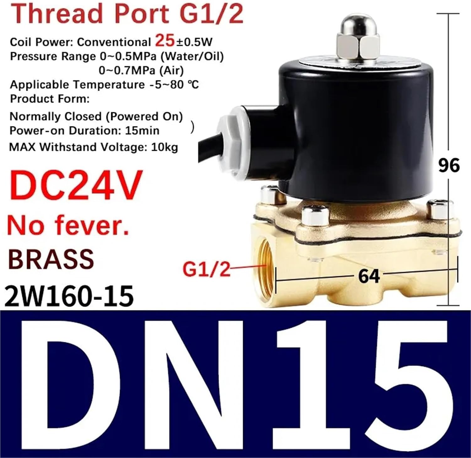 2W Valve 1/4" 3/8" 1/2" 3/4" 1" DN8/10/15/20/25/50 24V 220V(2W160-15 (DN15) 24V)