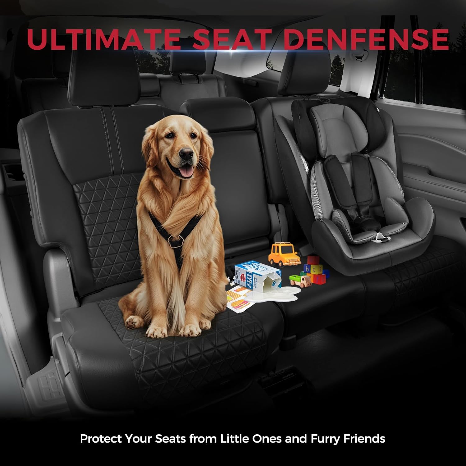 FREESOO Custom for Pilot Seat Covers LX,EX 2016 2017 2018 2019 2020 2021 2022-8 Seats - Leather Car Seat Covers for Honda Pilot 2016-2022 Full Set 3 Rows Waterproof