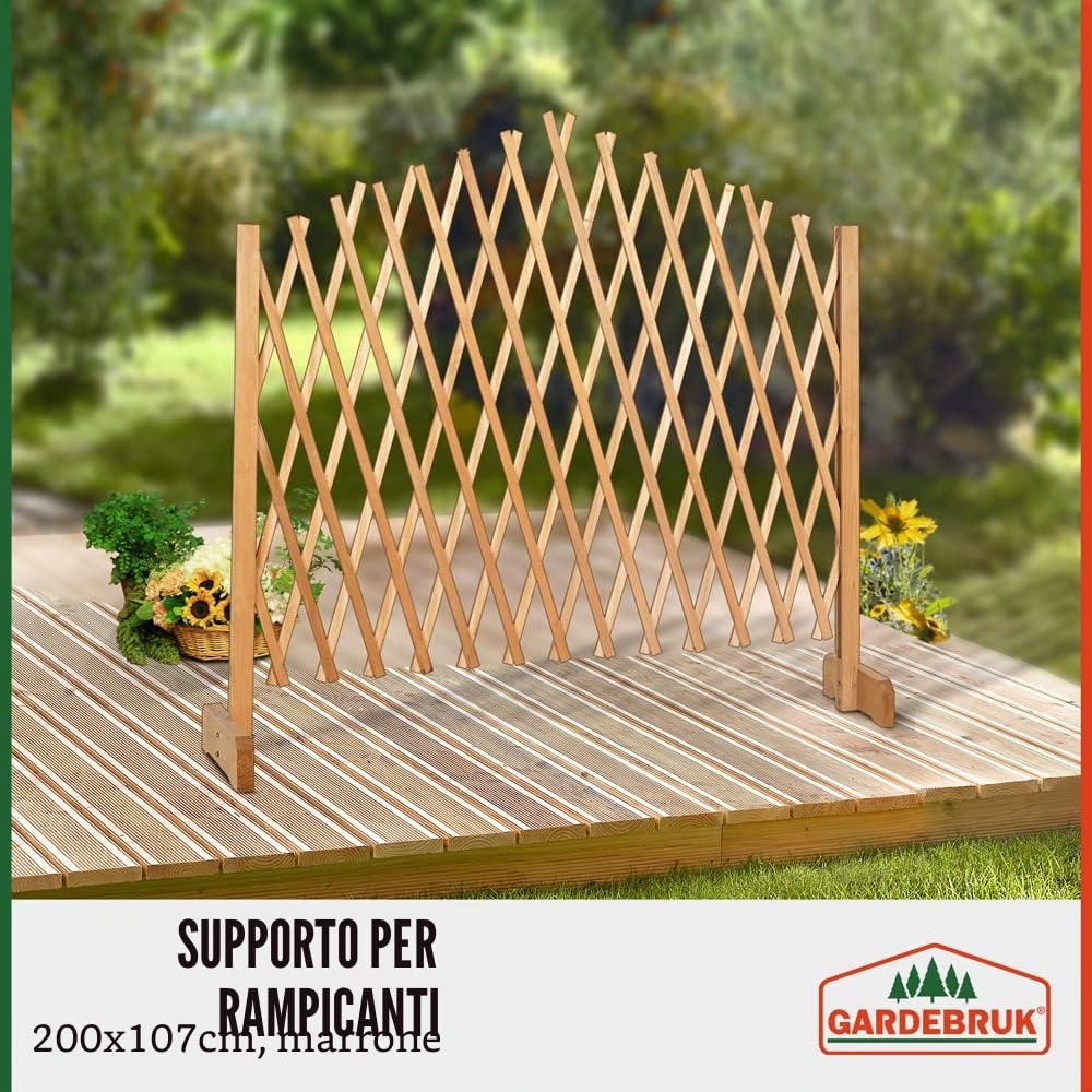 GARDEBRUK Recinzione da Giardino in Legno Estendibile fino a 200 cm Altezza 107 cm Pieghevole Flessibile Autoportante per Balcone Grigliato Griglia per Rampicante Divisorio Separè per Esterno Pannello