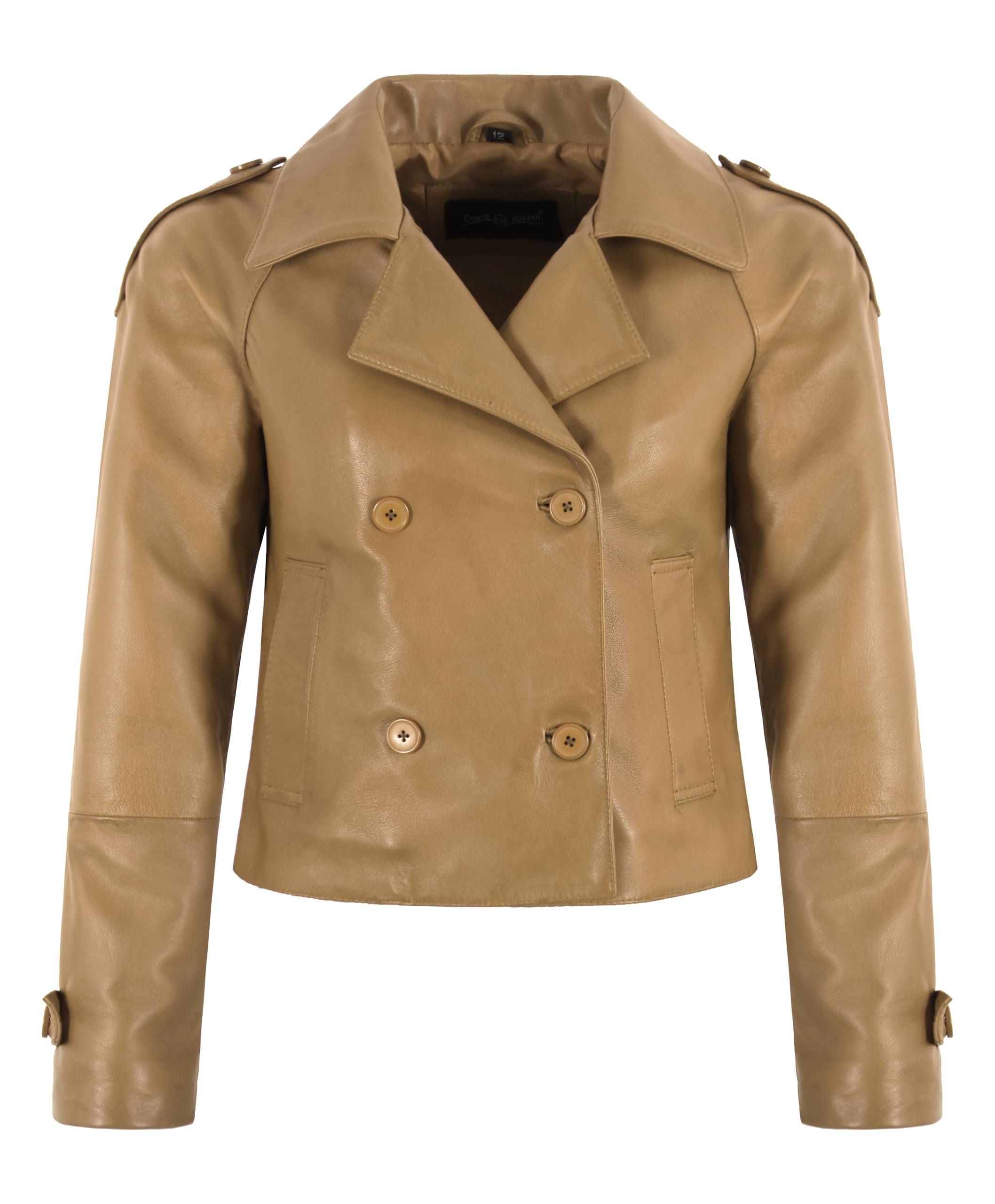 Womens Short Trench Coat Jacket Double Breasted Classic Fashion Leather Jacket 5766