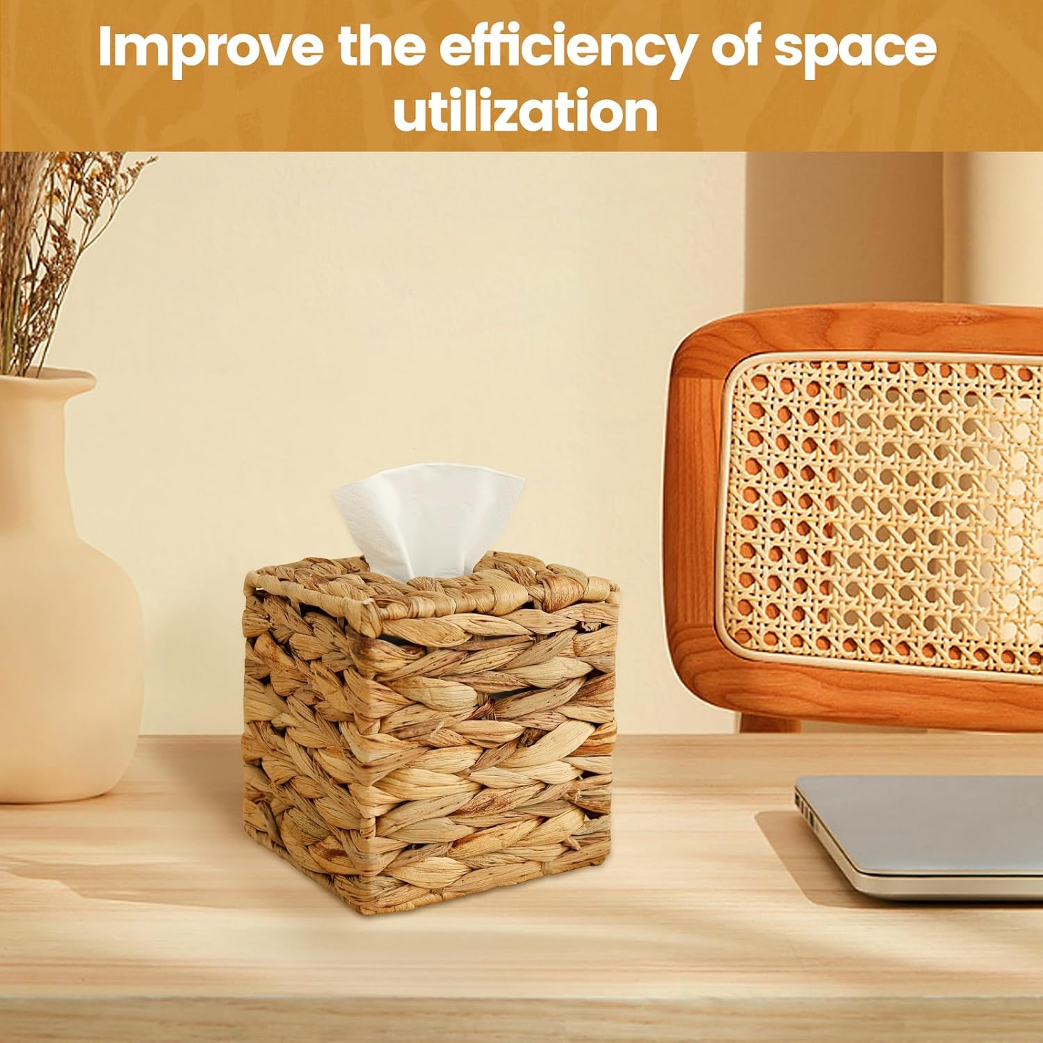 4Pcs Tissue Box Cover Decorative Woven Tissue Holder Aesthetic Facial Paper Box Cover Square Facial Napkin Holder Portable for Table Home Bathroom