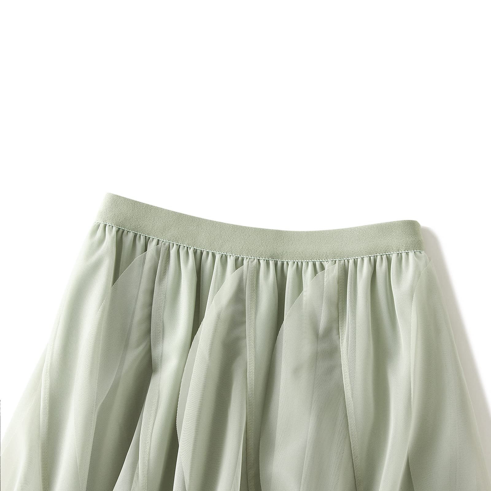 Jupes asymétriques en tulle pour femme - Taille haute élastique - Jupe tutu plissée - Jupe midi décontractée en maille, Vert plissé, taille unique
