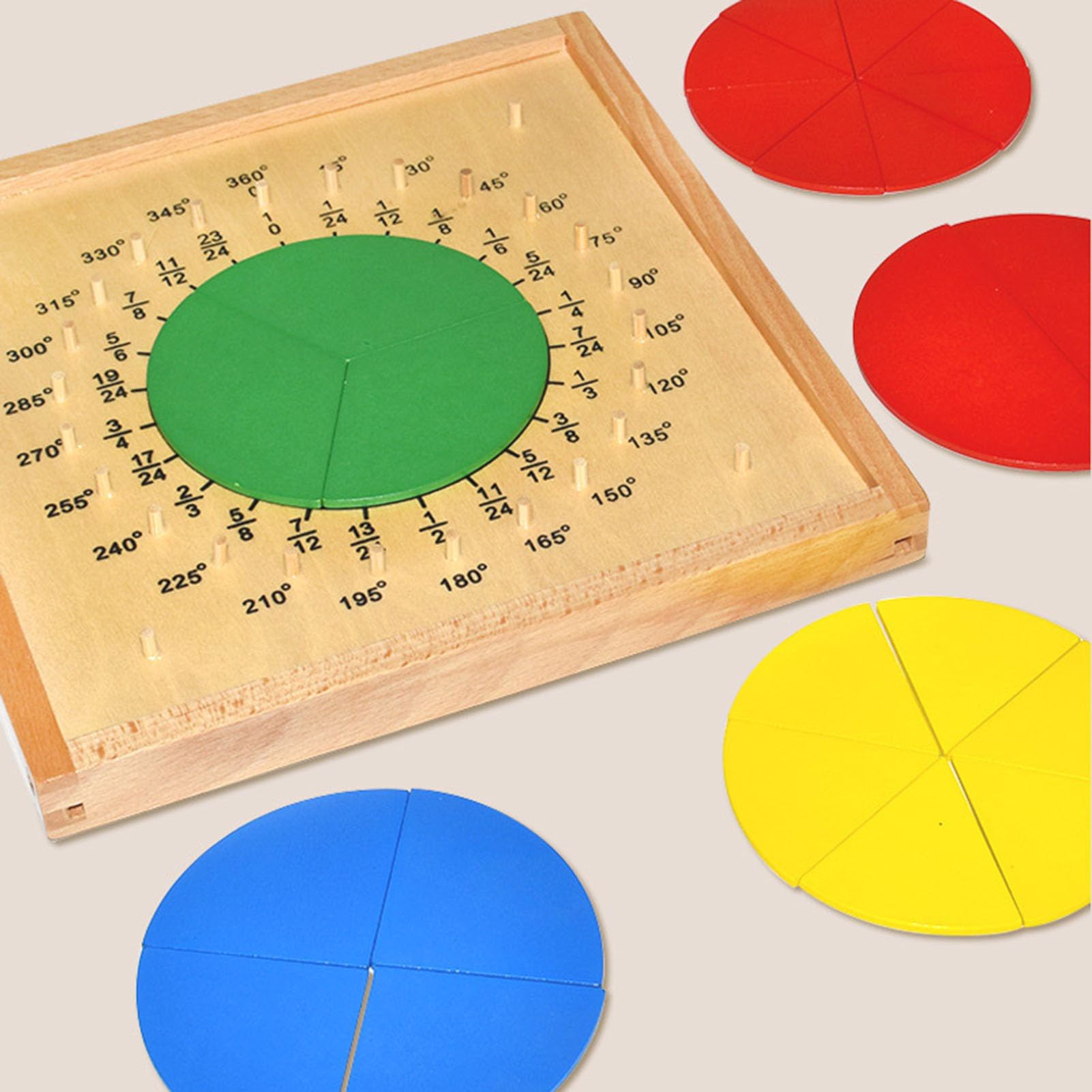 Tavola Circolare delle Frazioni in Legno, Strumento Didattico Manipolativo di Matematica