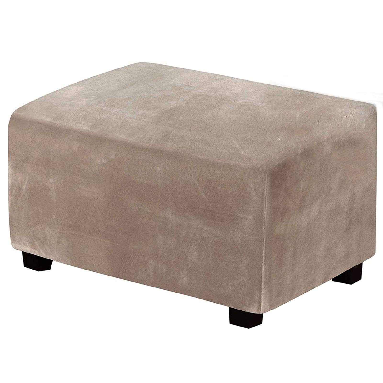 Jhld Brown Velvet Ottoman Cover, Solid Color Stretch Ottoman Cover Rectangle Ottoman Slipcover With Stretch Bottom For Living Room-Large