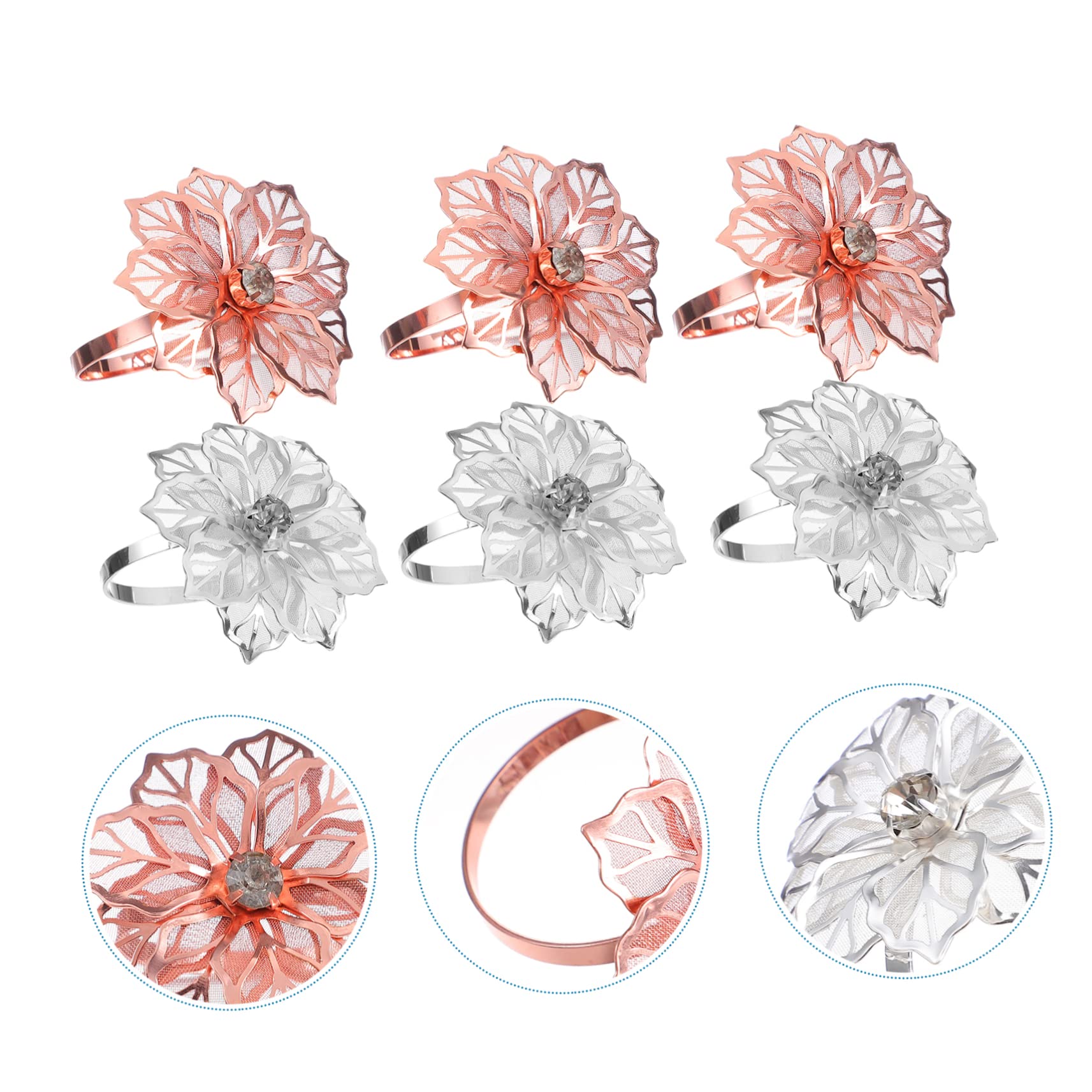 TOPBATHY 24piezas Aros De Servilleta De Forma De para Decoración De Mesa Bodas y Plateados Rosa Dorado
