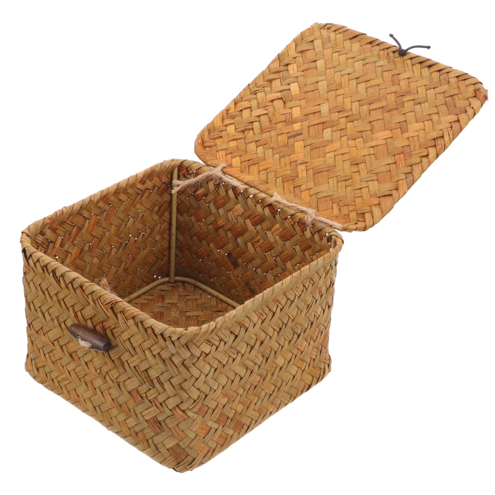Housoutil Elegant Woven Storage Basket Lid Rattan Basket for Sewing Needs Decorative Woven for Home
