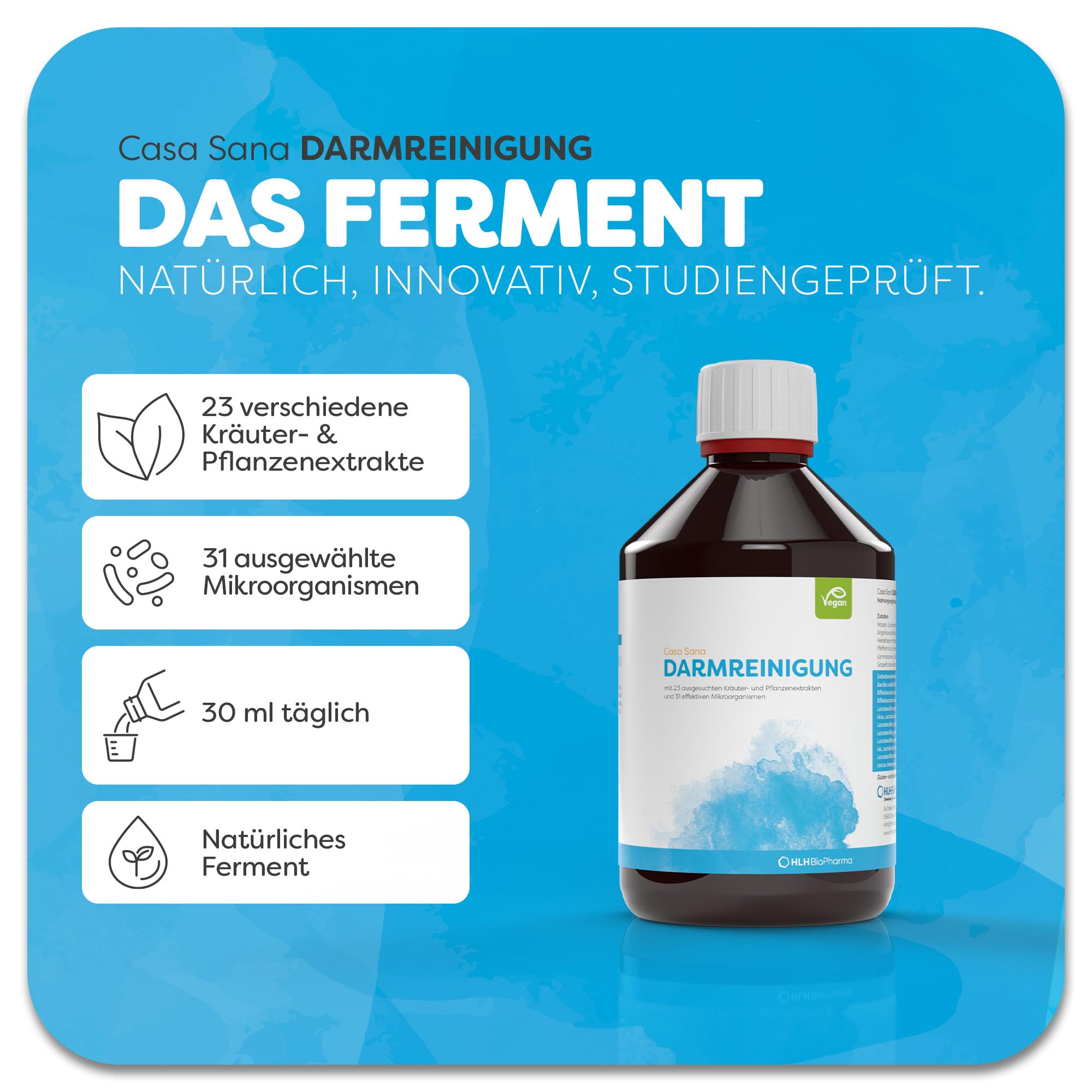 Casa Sana DARMREINIGUNG, 500 ml – Nahrungsergänzungsmittel mit 23 ausgesuchten Kräuter- und Pflanzenextrakten sowie 31 Bakterienstämmen
