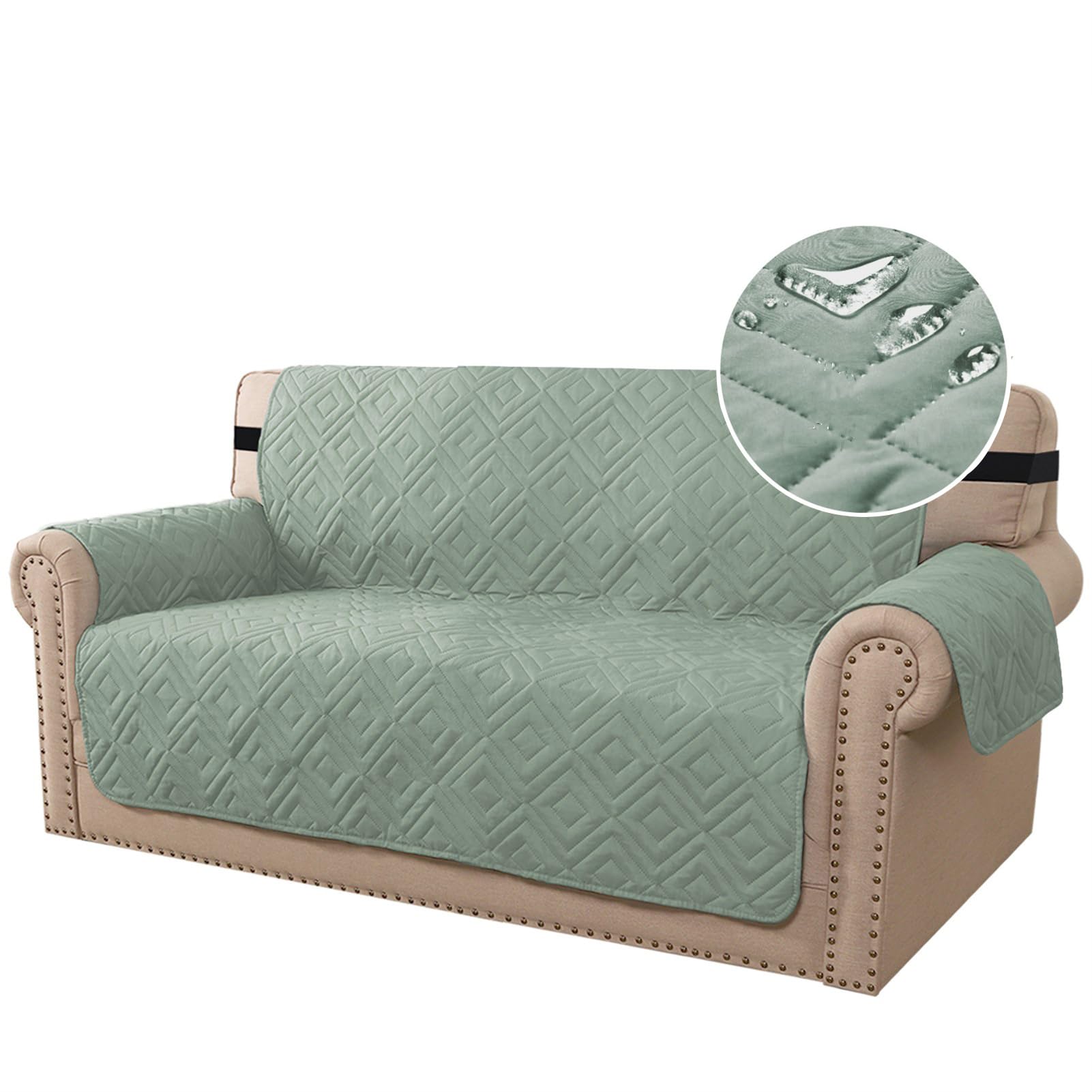 WWYL Sofa Covers 100% Waterproof Sofa Slipcovers 1/2/3 Seater, Washable Sofa Protector, with Adjustable Elastic Strap for Kids, Dogs, Easy To Clean (Sage Green,2 Seater)