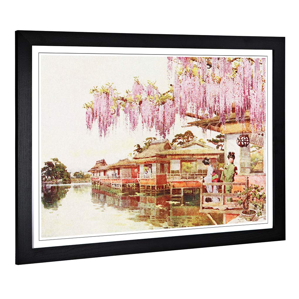 Big Box Art Framed Print of Ella Du Cane Japanese Oriental Wisteria, Nagaoka Design | Wall Art Picture| Home Decor for Kitchen, Living Room, Bedroom, Hallway, Black, A2 / 24.5x18 Inch / 62x45cm