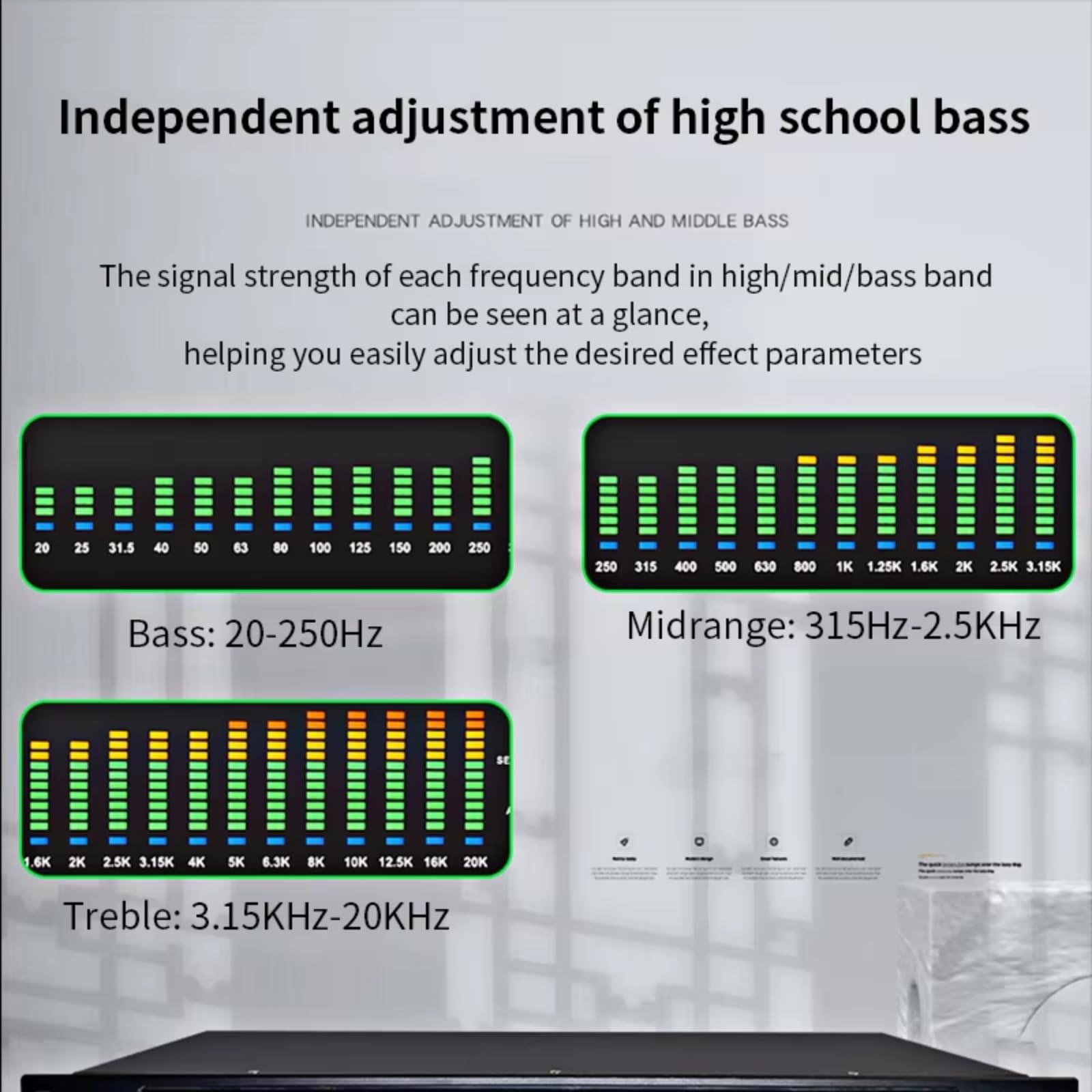 Égaliseur professionnel, double égaliseur graphique stéréo 31 bandes avec affichage lumineux LED, réduction automatique du bruit, réglage indépendant des basses/moyennes/aigus pour les performances