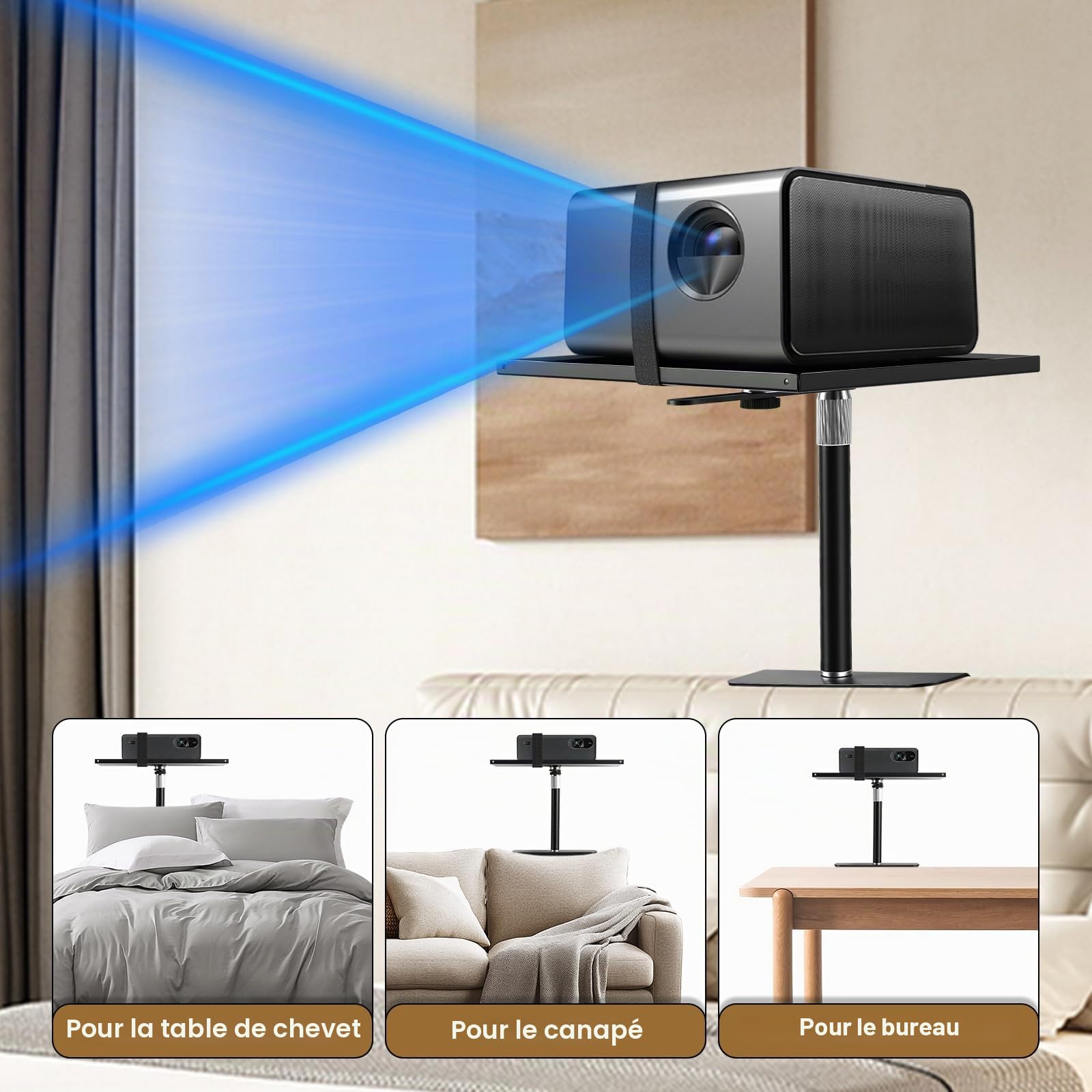 Support de projecteur, pour lit et canapé, longueur du support réglable 24 à 41 cm, design caché, compatible avec 99 % de projecteurs XGI-MI Nebu-la Van-KYO Ep-Son (24 à 41 cm)