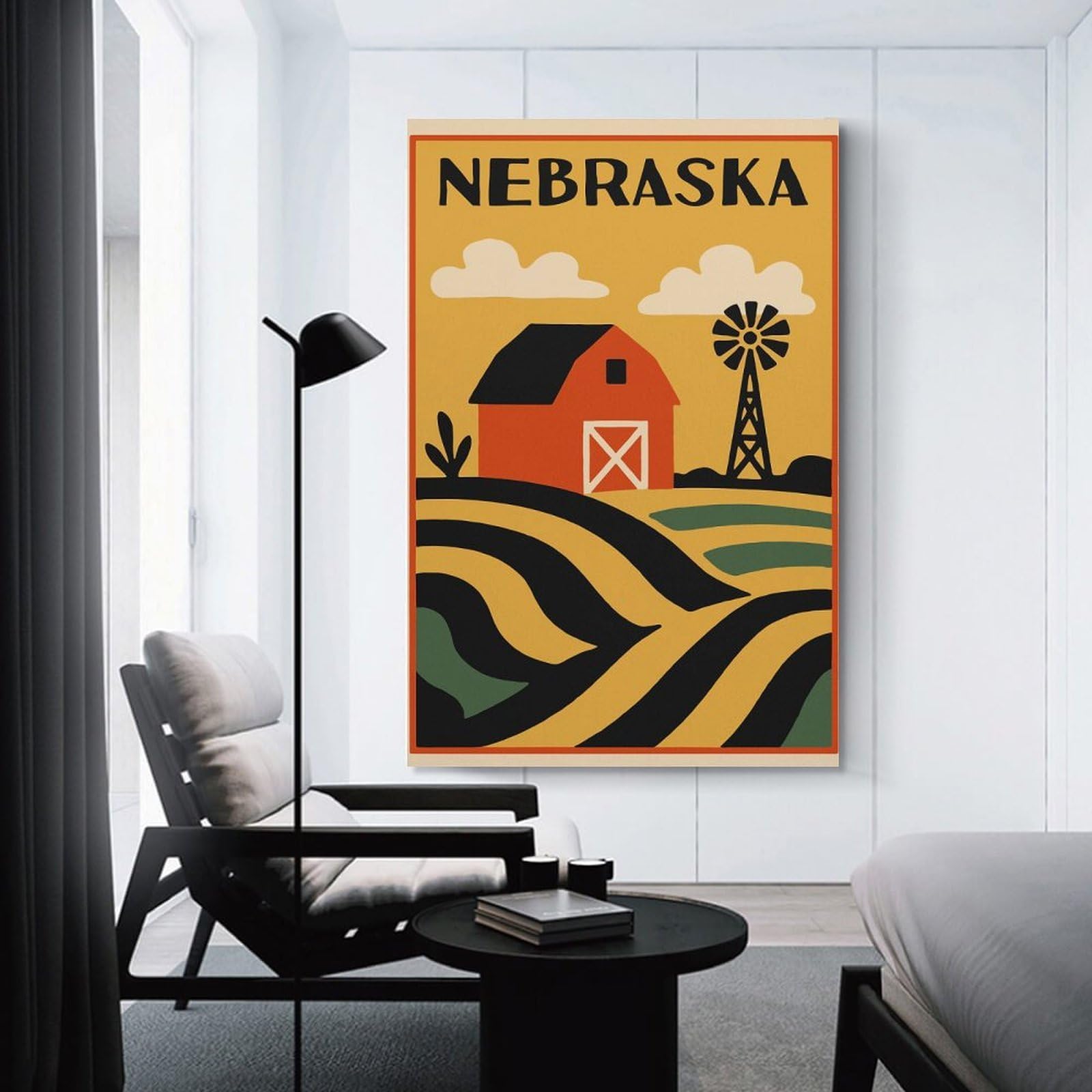Junmoney Unframe-Style-10-2 Nebraska Farm Landscape Illustration Canvas Wall Decor, 12X18inch(30X45cm), For Home Walls, Creative Rooms Or Shared Spaces, Stylish Home Artwork For Focal Walls
