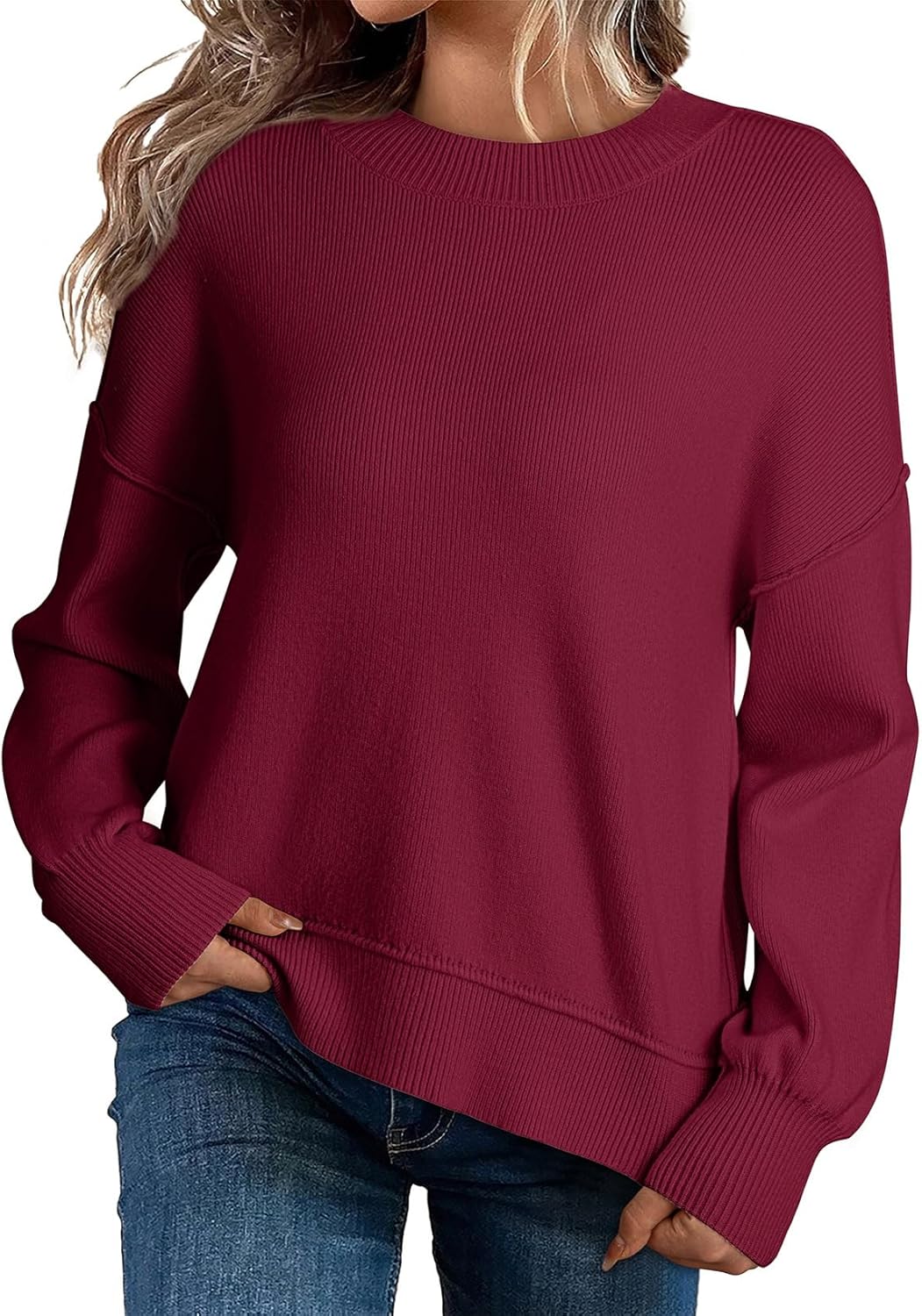 Dokotoo Women's Sweaters Colorblock Crewneck Cotton Long Sleeve Fall Winter Knit Pullover Jumper Tops