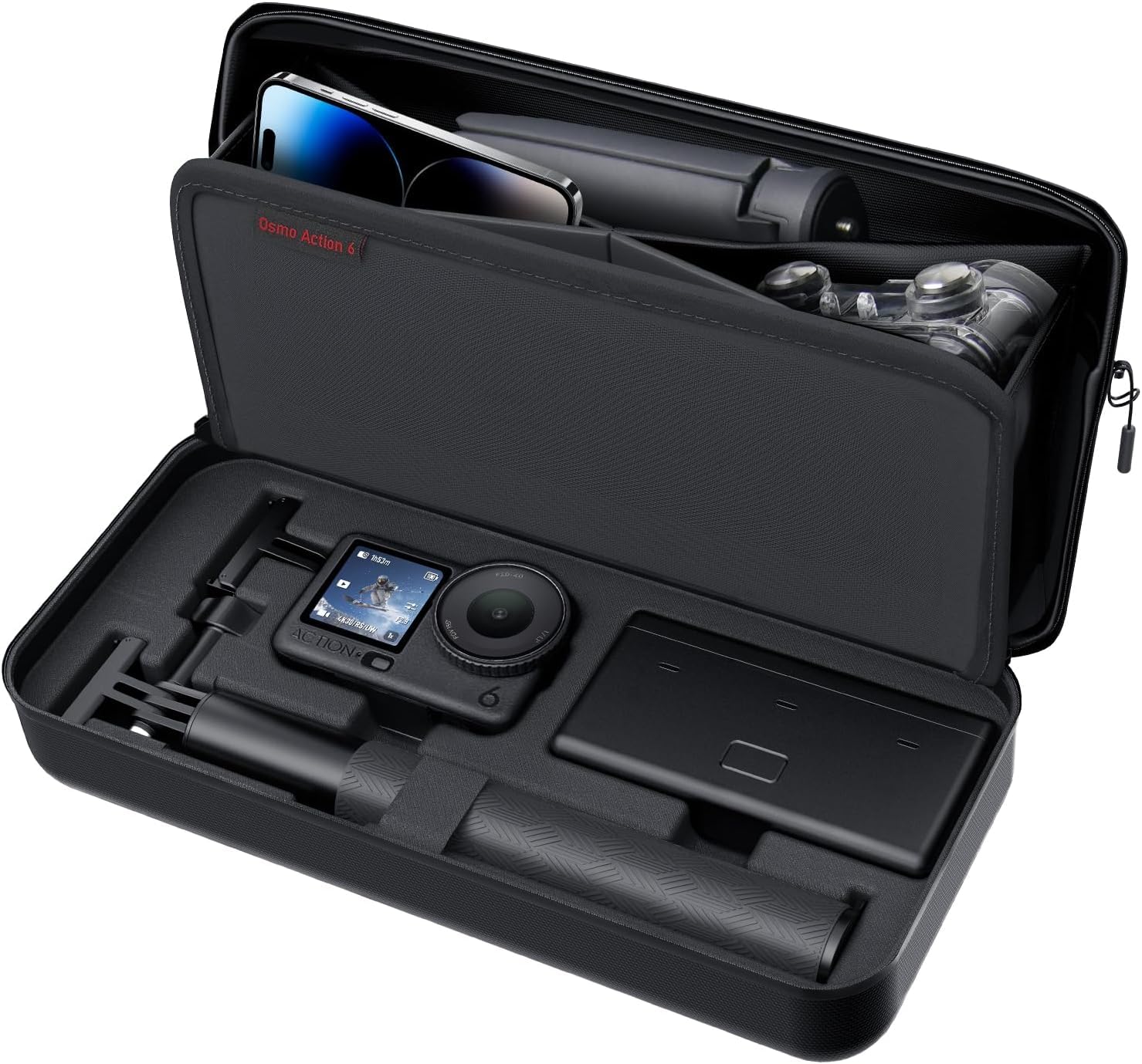 ELFOG PU Carry Bag Carrying Bag Compatiable for DJI Action 6 Pro/DJI Action 6, Storage Protective Case for Action 6 Pro Adventure Combo Accessories, Black-image-40