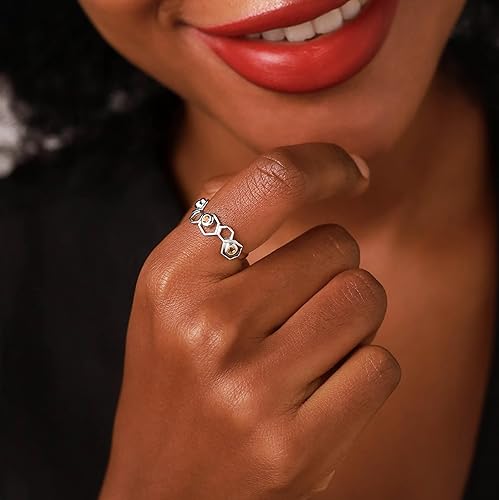 Miniatura 2 de Silvershake 3-Stone White Gold Plated or Yellow Gold Plated 925 Sterling Silver Honeycomb Bee Ring Jewelry for Women