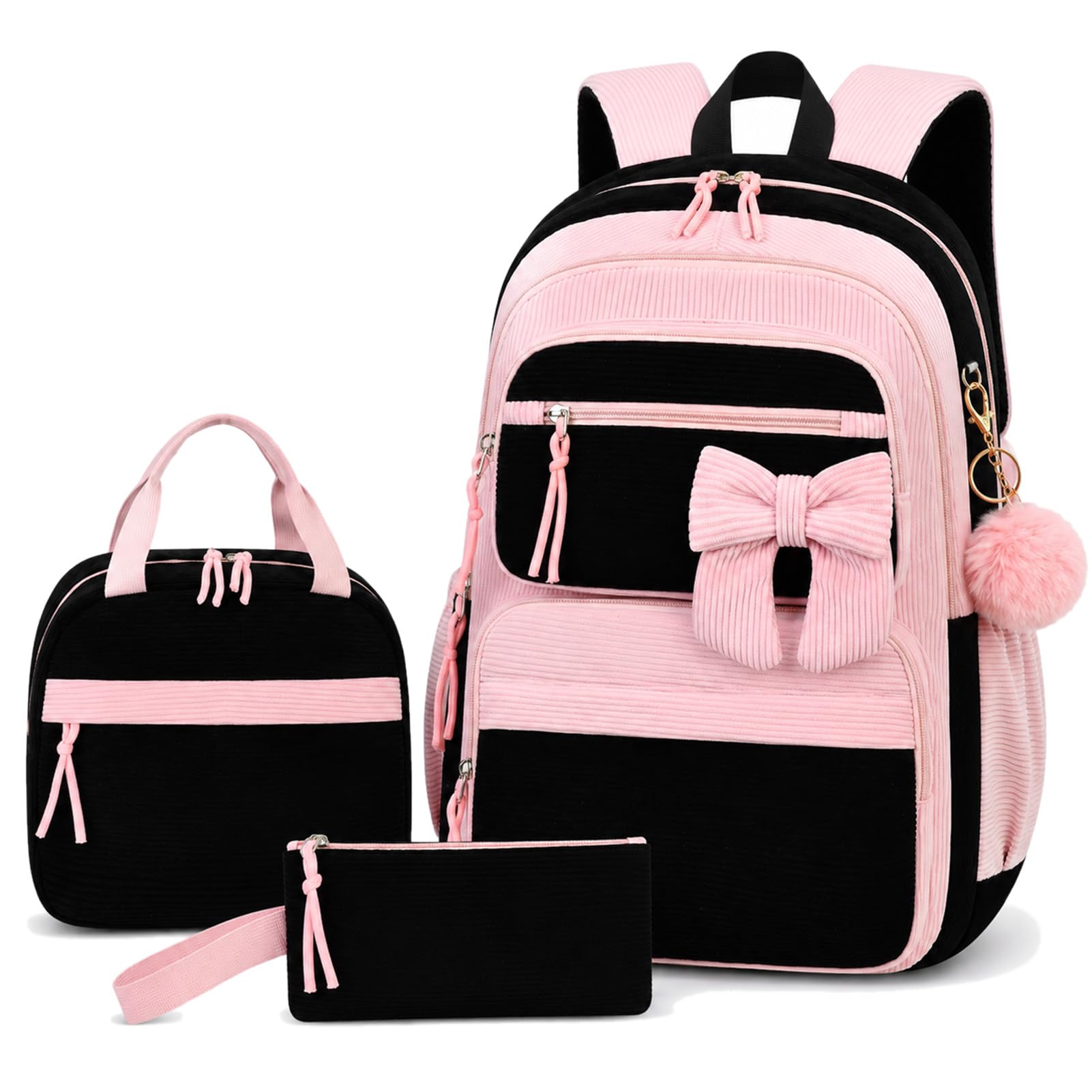 Mochila escolar rosa evita el desorden con su estuche y portameriendas 7