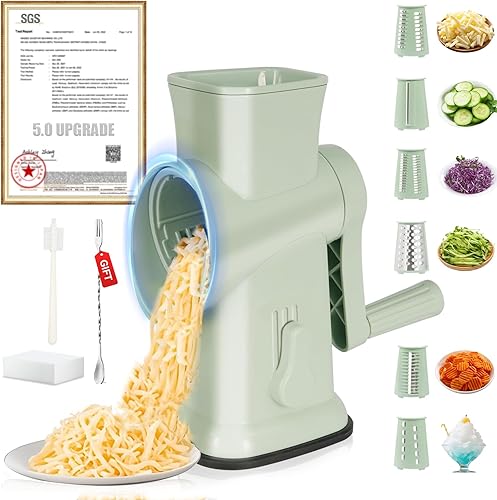 Rallador de queso 6 en 1 actualizado 2025 con hoja SUS304 de grado militar, corte rápido 3S, certificación SGS - Base de succión nano fuerte alemana