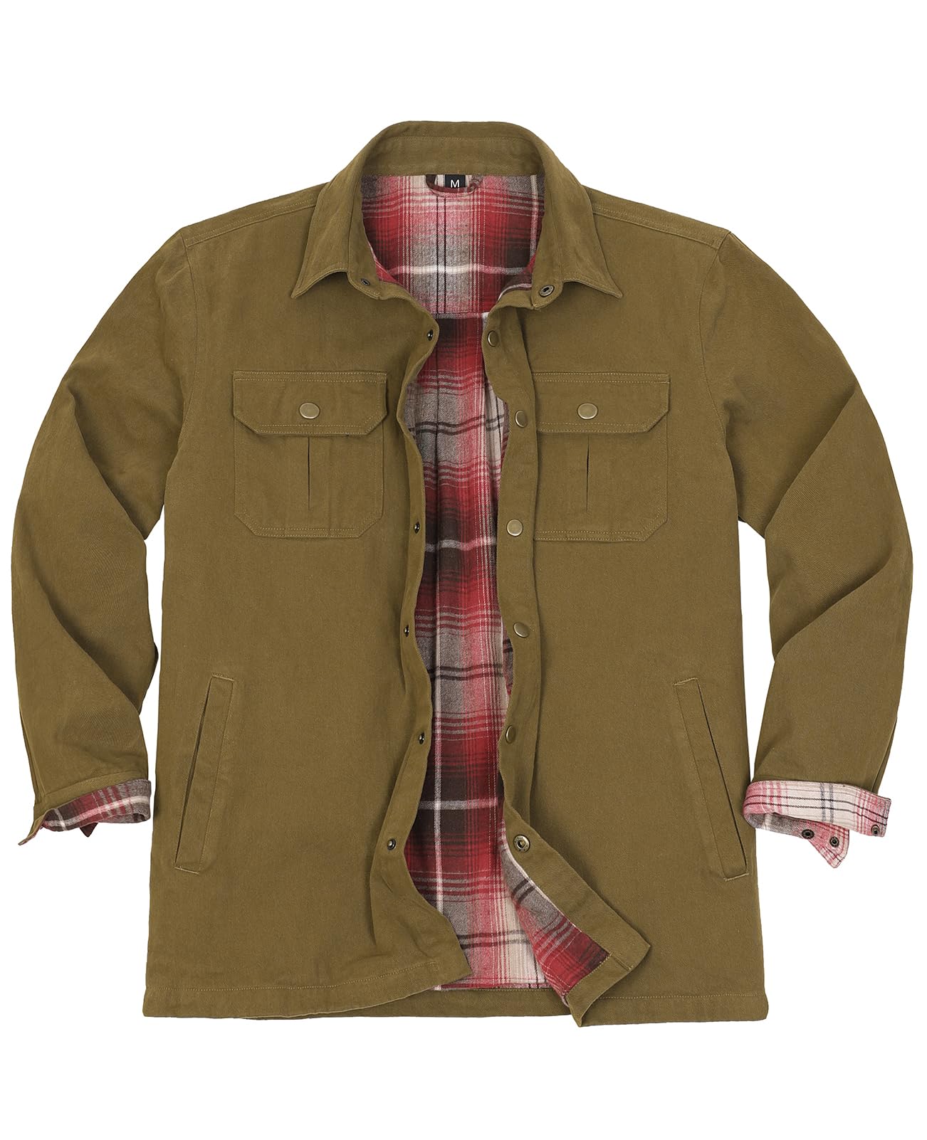 ZENTHACE Men's Full Flannel Lined Shirt Jacket, Heavy Washed Rugged Cotton