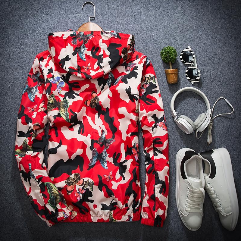 USTZFTBCL Men Women Hooded Jacket Casual Printed Camo Jacket Men Butterfly Camo Varsity Jacket Male Windbreaker Coat4
