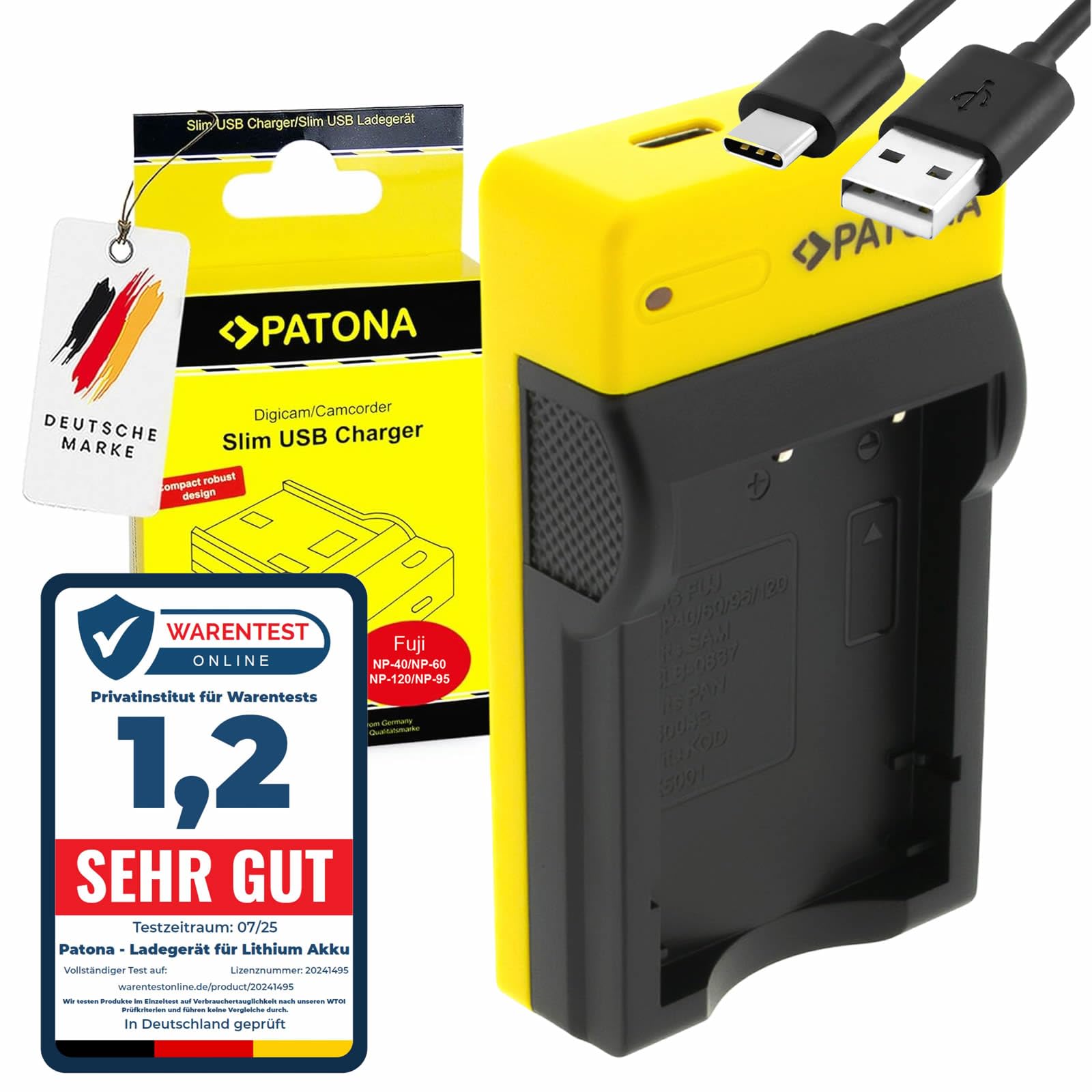 PATONA Premium Batteria NP-95 con Slim USB-C Caricatore Compatibile con Fuji Fujifilm FinePix F30 F31 X-S1 X30 X70 X100 X100S X100T Real 3D W1