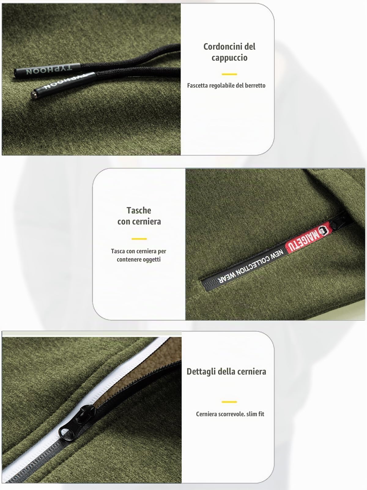 Felpa Giacca in Pile Foderata Uomo con Cappuccio Tasche Zip | Giubbotto Invernale Termico, Sportiva Classic Giacche Calda, Palestra Felpati Trekking