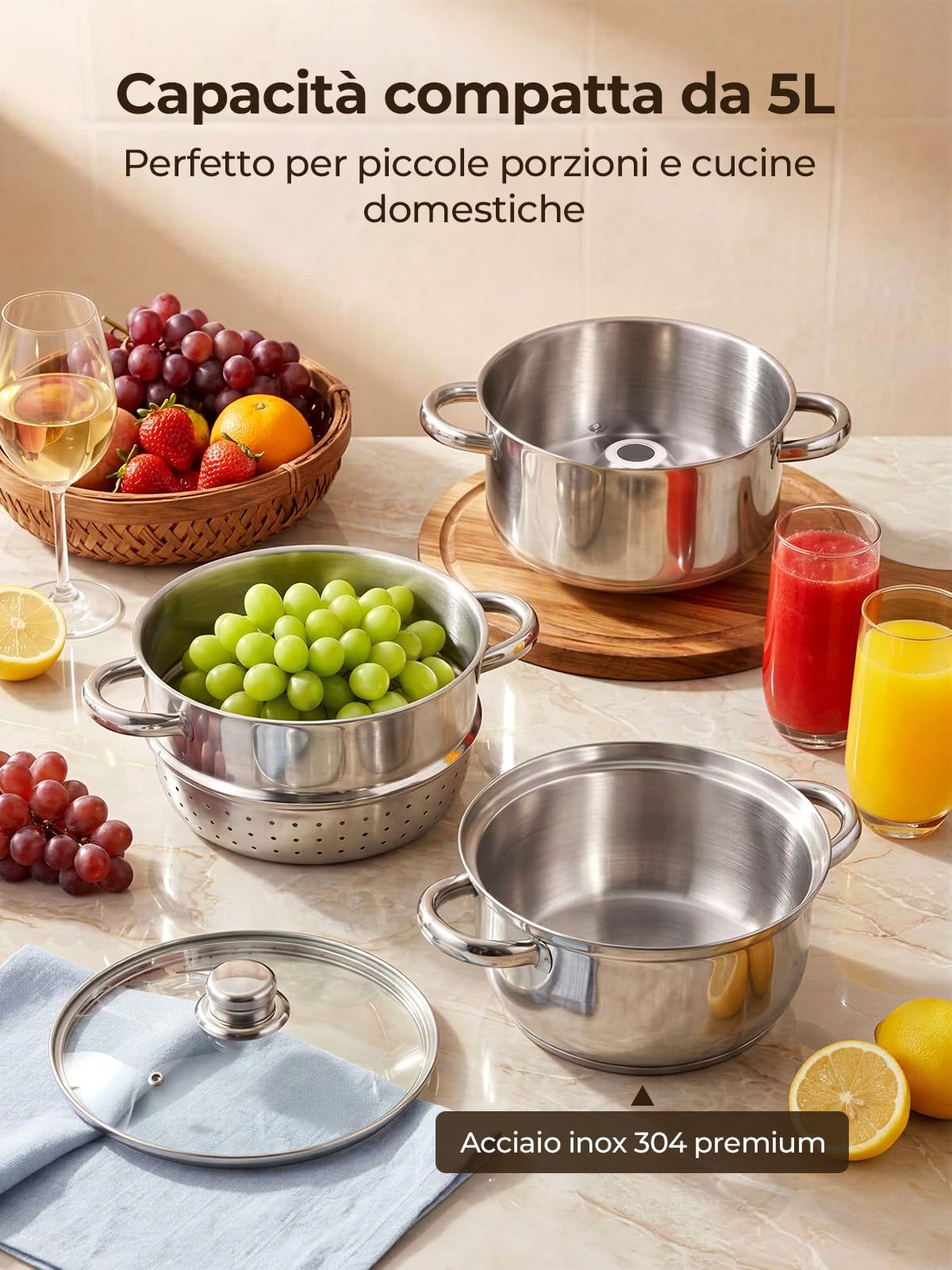 FOHERE Estrattore di Succo a Vapore 5L | Estrattore compatto 2-in-1, Ideale per succhi freschi fatti in casa, gelatina e marmellata