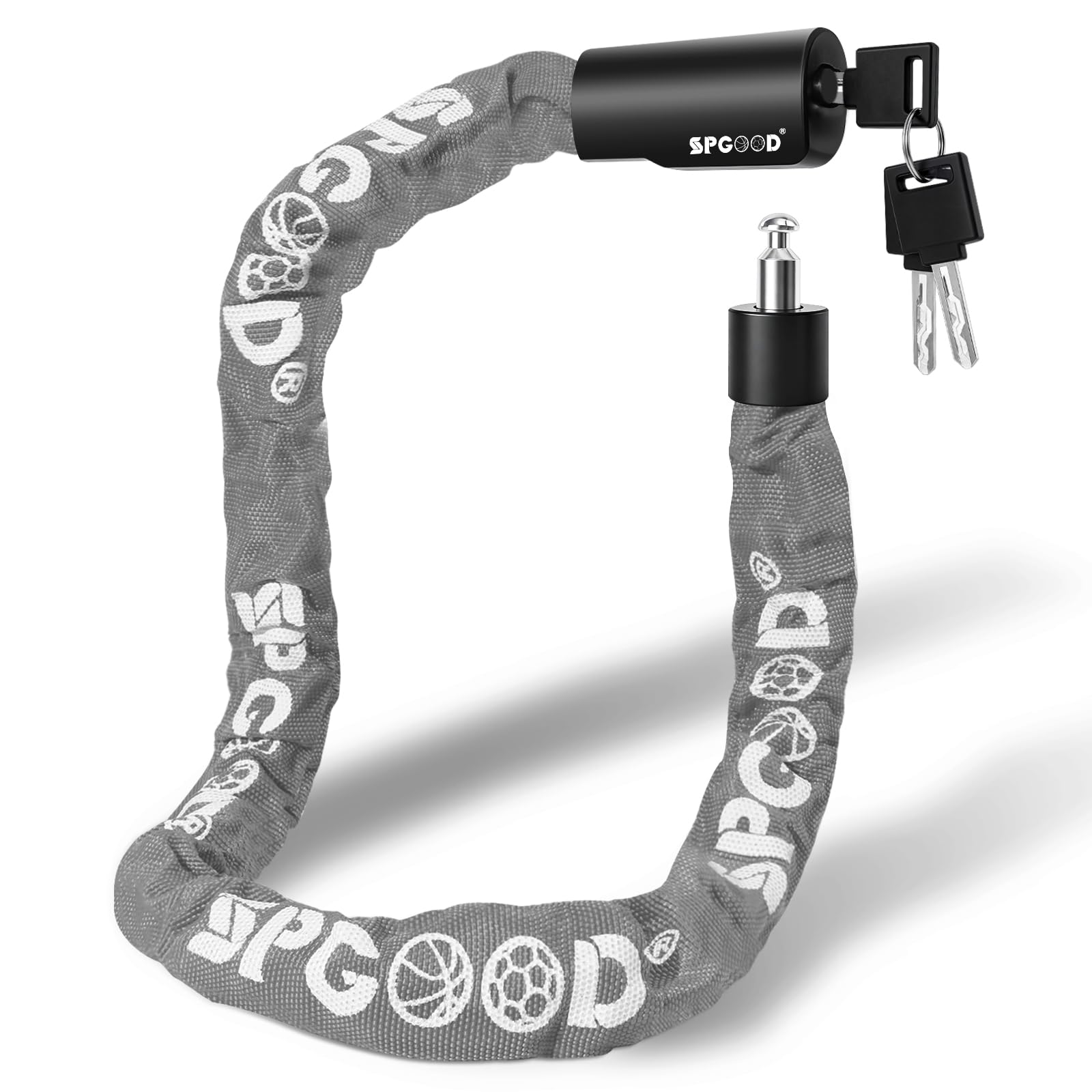 SPGOOD Bicycle Lock with 3 Keys, 90cm 6mm Steel Chain Bike Lock with Waterproof Cover, High Security Anti-Theft Bike Lock (Grey)