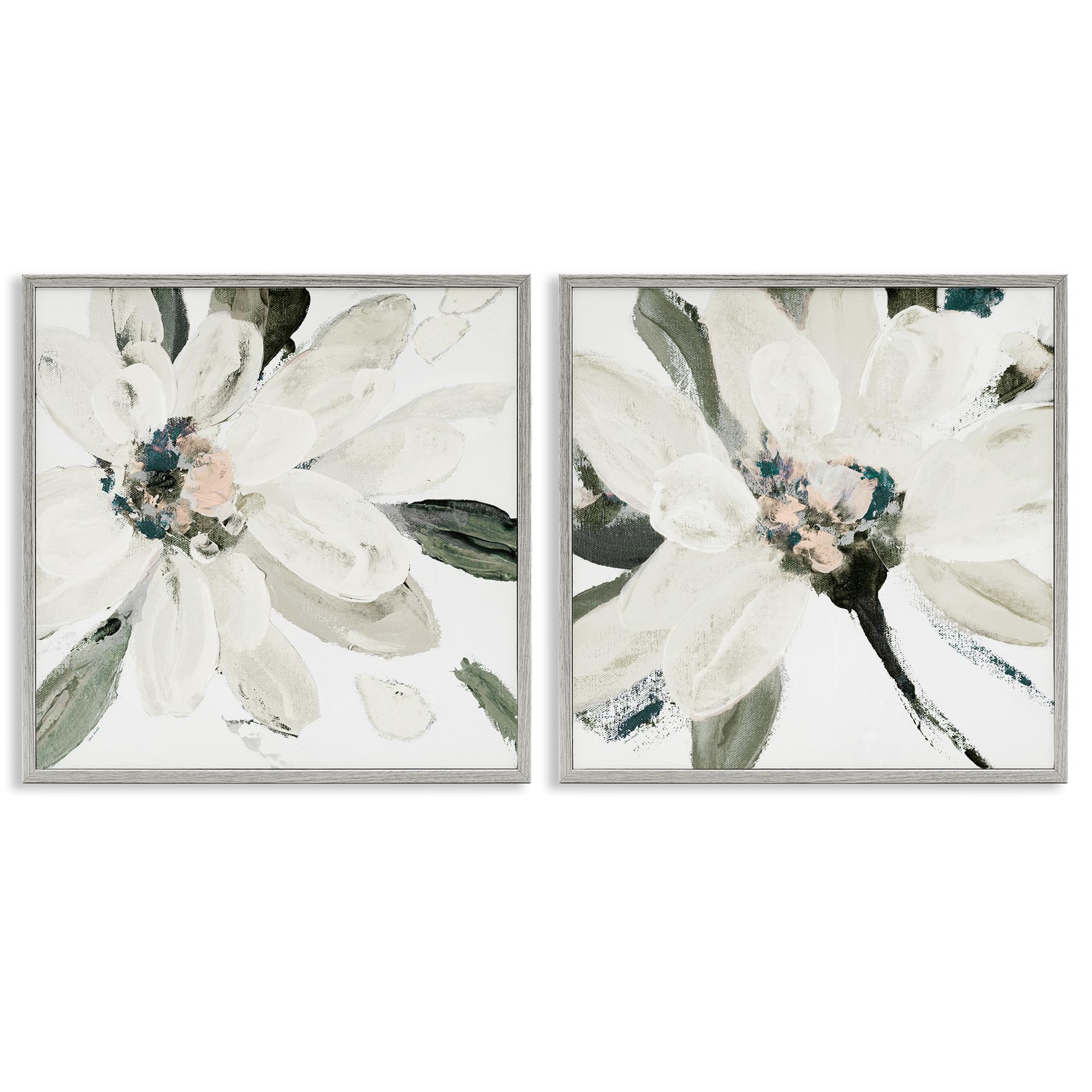 'Naturally Blooming White Flowers'| 2pc Framed Giclee Art Set 2