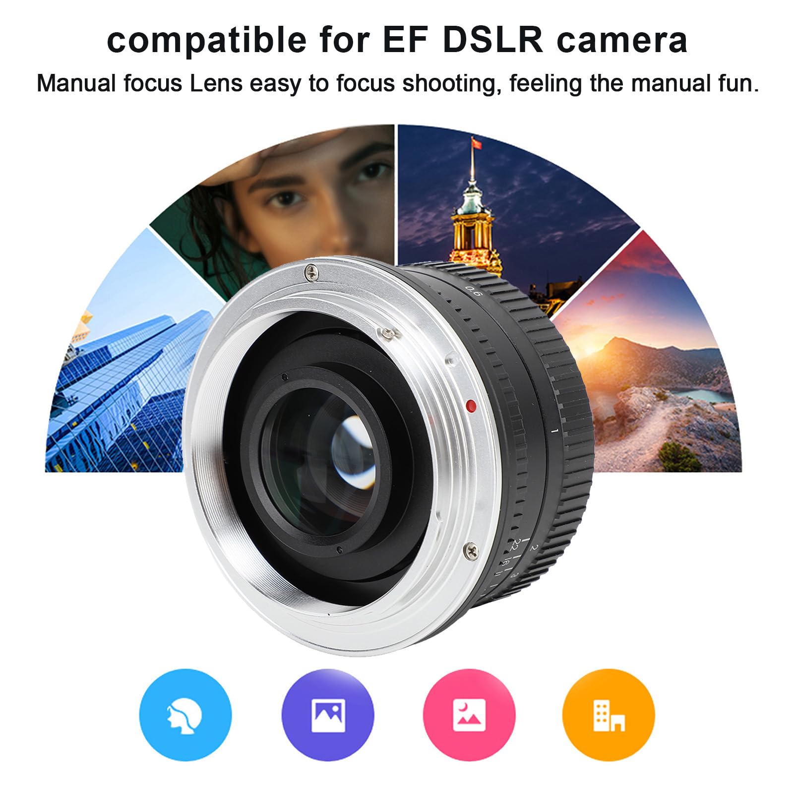 Obiettivo per Fotocamera da 50 Mm F1.7, Obiettivo con Messa a Fuoco Manuale Ad Ampia Apertura Full Frame per Fotocamere DSLR con Attacco EF, Rivestimenti Multistrato