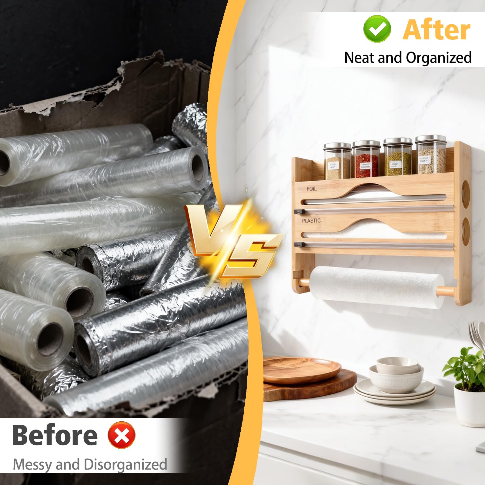 Distributeur de Film et Support en Aluminium avec Cutter,dérouleur et Coupe-Film Alimentaire 4 en 1,Distributeur de Film Alimentaire,Distributeur de Film Alimentaire pour Cuisine