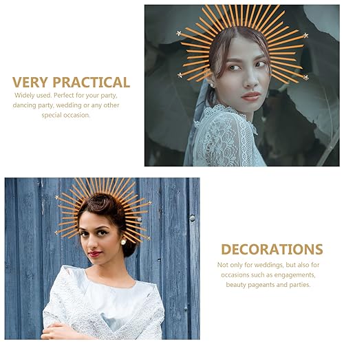 Miniatura 3 de Mobestech Diadema con halo de espigas corona de hoja tocados de doble capa para mujeres estilo bosque diosa decoración de cabello ángel dorado para