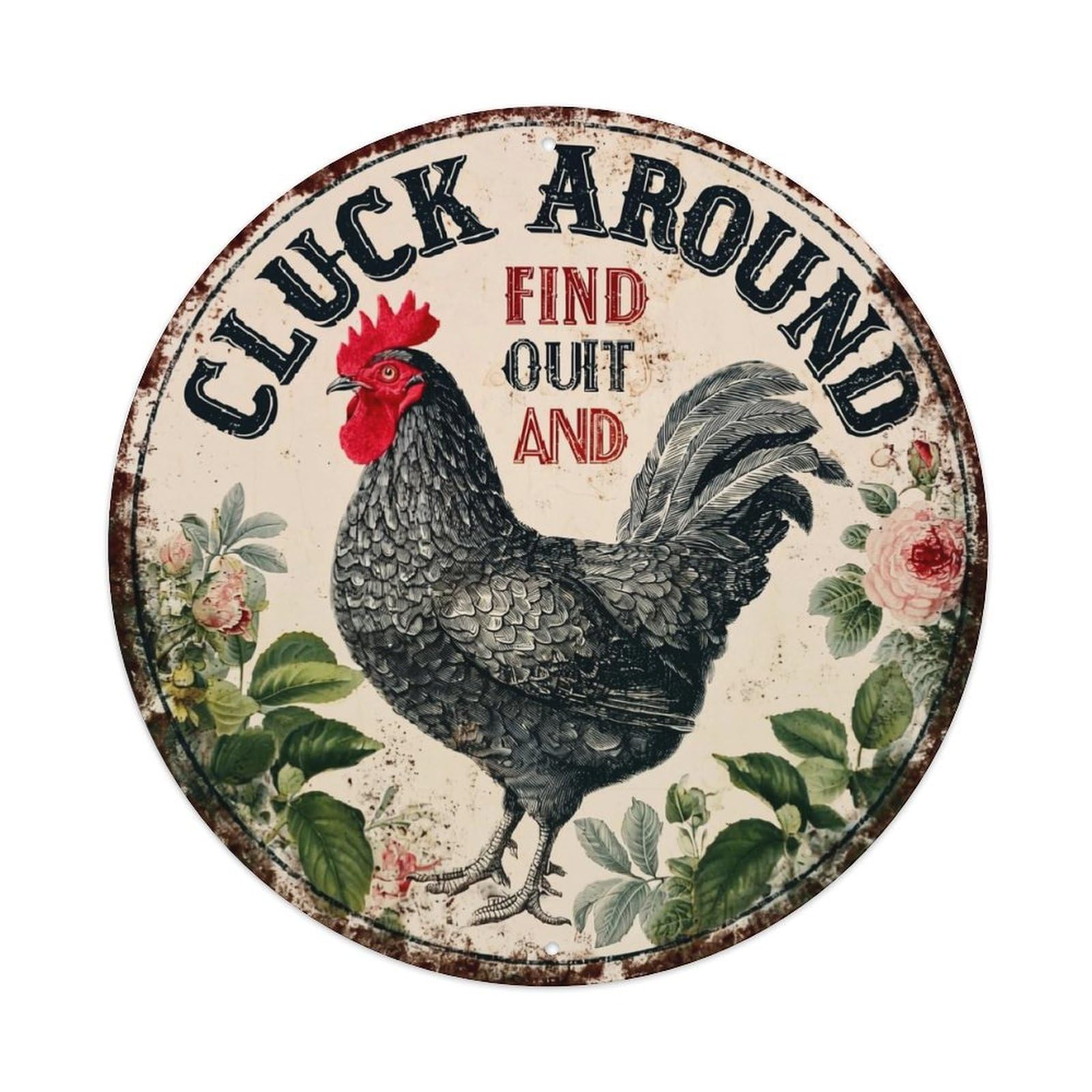 Chicken Floral Vintage Sign Art Tin Sign Metal Poster Vintage Metal Signs for Home Man Cave Bar Cafe Kitchen laundry room Wall Decorations Gift 8x8Inch