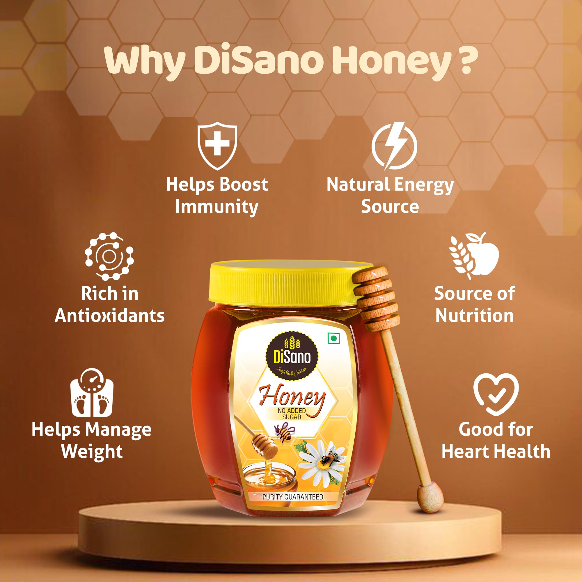 DiSano Honey 1kg, Pure with No Sugar Added, For Fitness & Health, Natural Immunity Booster, Rich in Antioxidants & Minerals 1