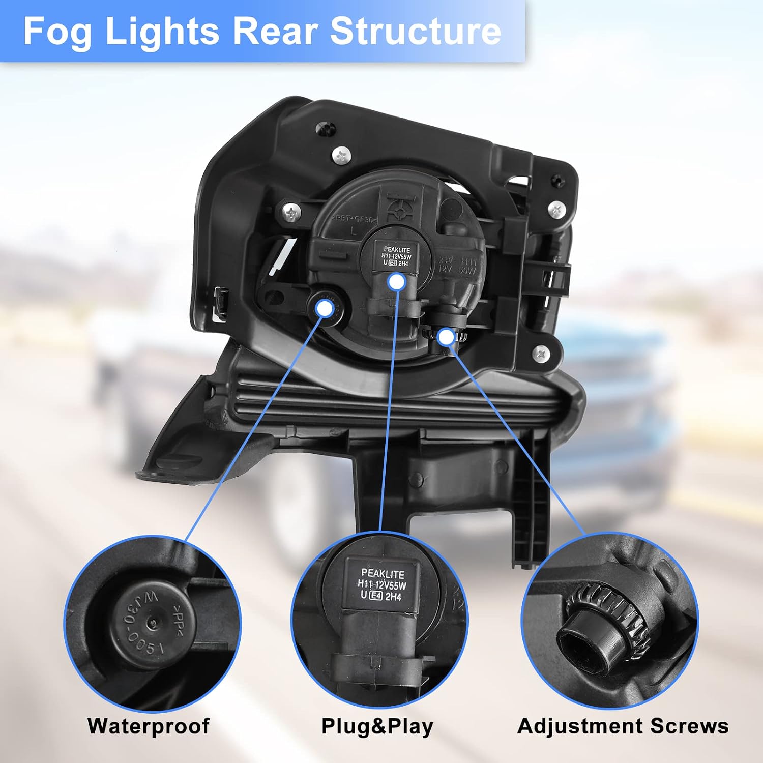 ROXX Fog Lights Assembly Compatible with 2014 2015 2016 Toyota Highlander, Driving Fog Lights Lamps Replacement with H11 12V 55W Halogen Bulbs