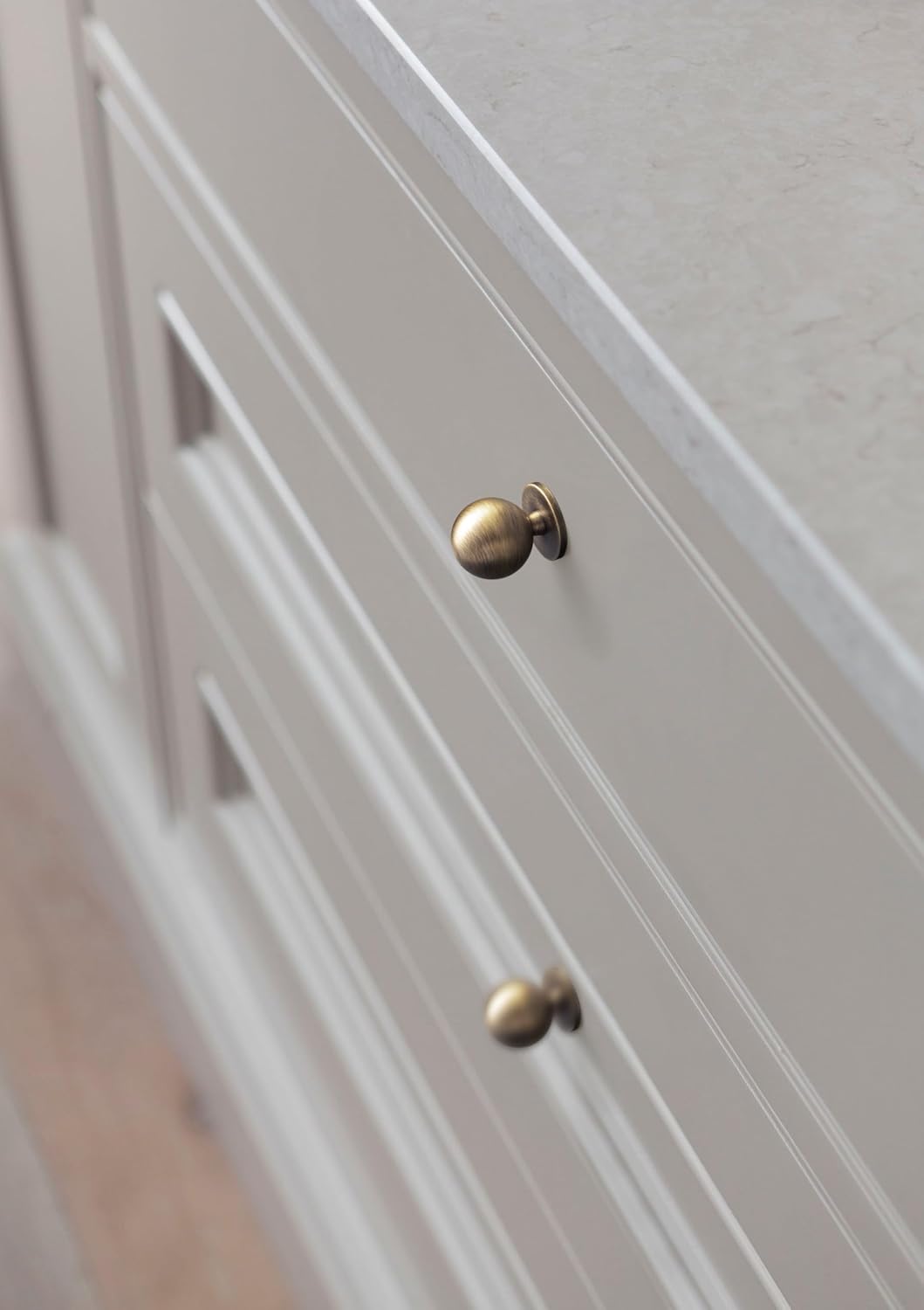 Solid Brass Cabinet Knobs - Brushed Antique Brass Drawer Pulls - Vintage Heavy Duty Round Hardware for Kitchen Cupboards, Dresser & Bathroom Vanity - 1 Inch Diameter (Set of 2)